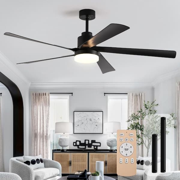 65 in. Indoor/Outdoor Matte Black Ceiling Fan with LED Light and 6-Speed Remote Control