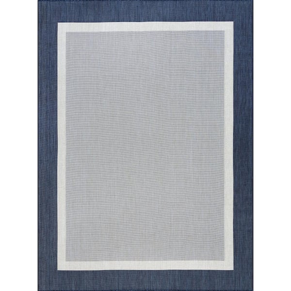 Tayse Rugs Eco Solid Border Navy 5 ft. x 8 ft. Indoor/Outdoor Area Rug