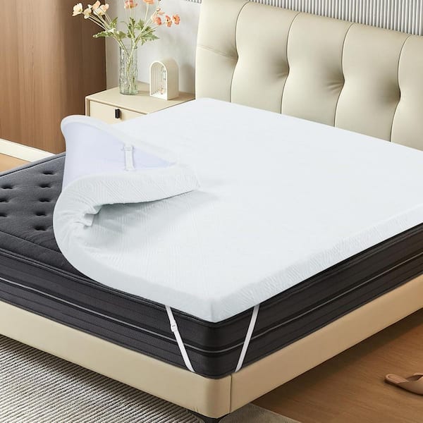 3 in. King Cooling Gel Memory Foam Mattress Topper, Washable Cover, Non-Slip Elastic Band, Breathable Plush