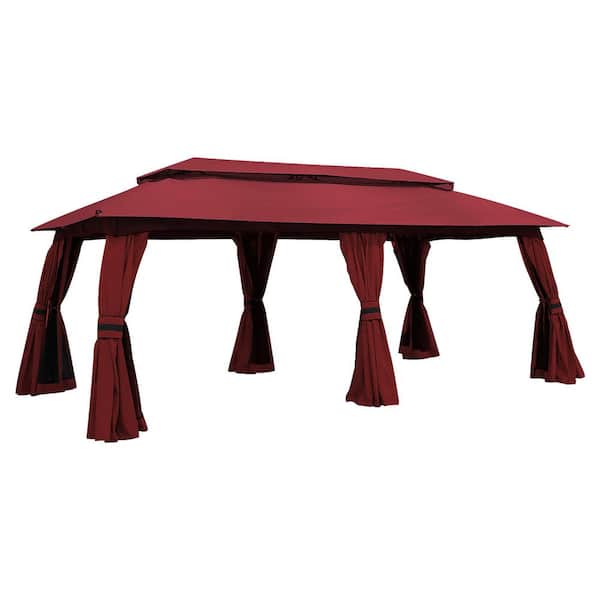 20 ft. x 10 ft. Outdoor Patio Gazebo with Double Roof, Mosquito Netting, and Curtains