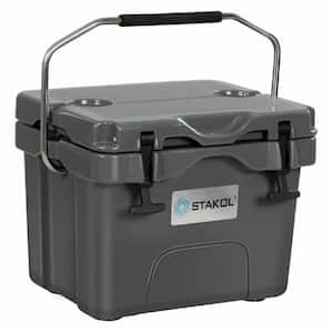 16 Qt 24-Can Capacity Portable Insulated Ice Cooler with 2 Cup Holders in Gray