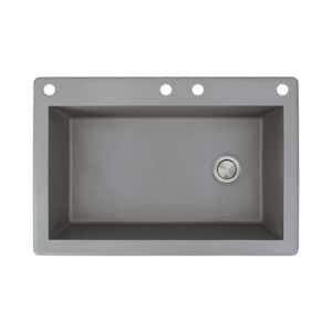 Radius Drop-in Granite 33 in. 4-Hole Single Bowl Kitchen Sink in Grey