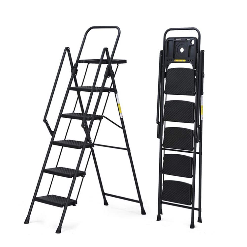 70.86 in. Indoor and Outdoor Black Foldable 5-Level Steel Step Stool Ladder with Non-Slip Treads and Tool Tray price history on PriceWatchPro