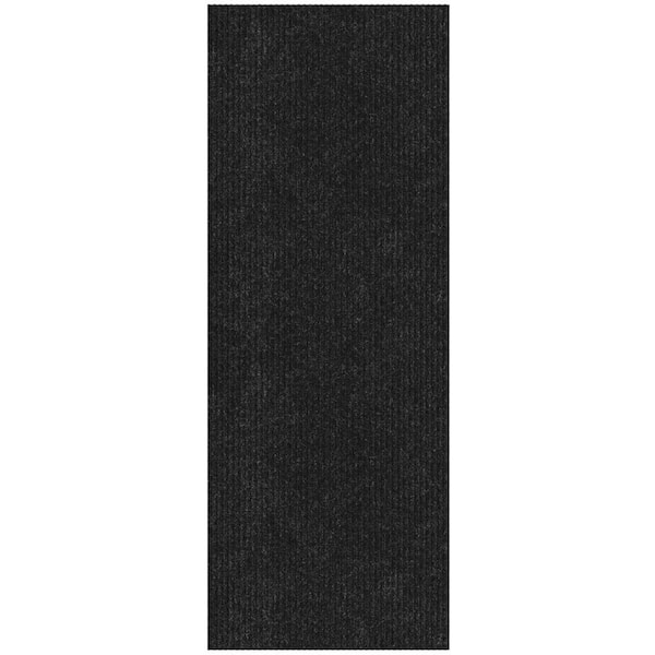 Sweet Home Stores Ribbed Waterproof Non-Slip Rubberback Runner Rug 2 ft. 7 in. W x 12 ft. L Black Polyester Garage Flooring