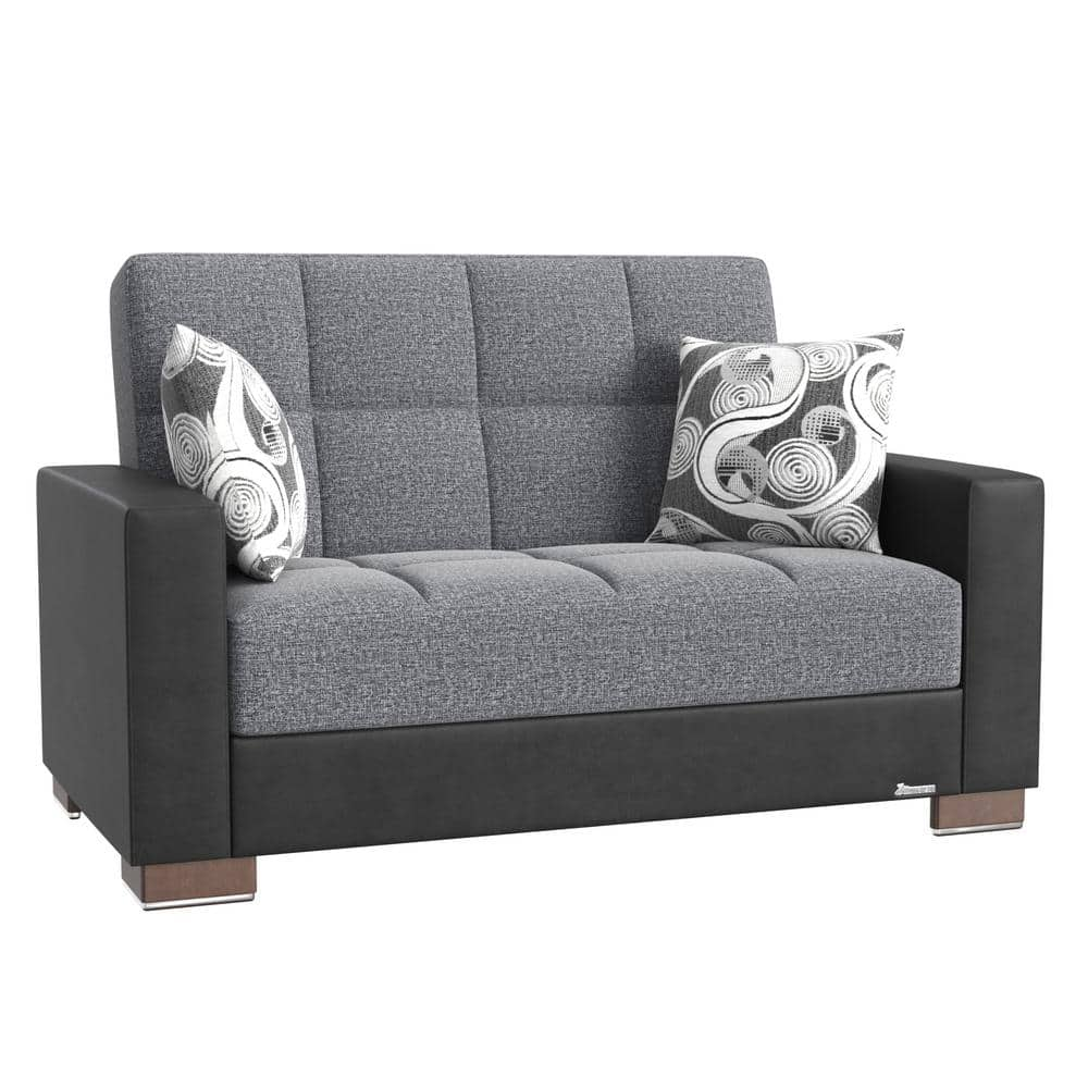 Ottomanson Basics Collection Convertible 63 In Grey Black Polyester 2   Grey Black Ottomanson Loveseats Bsc 5 Ls 64 1000 