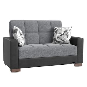 Basics Collection Convertible 63 in. Grey/Black Polyester 2-Seater Loveseat With Storage
