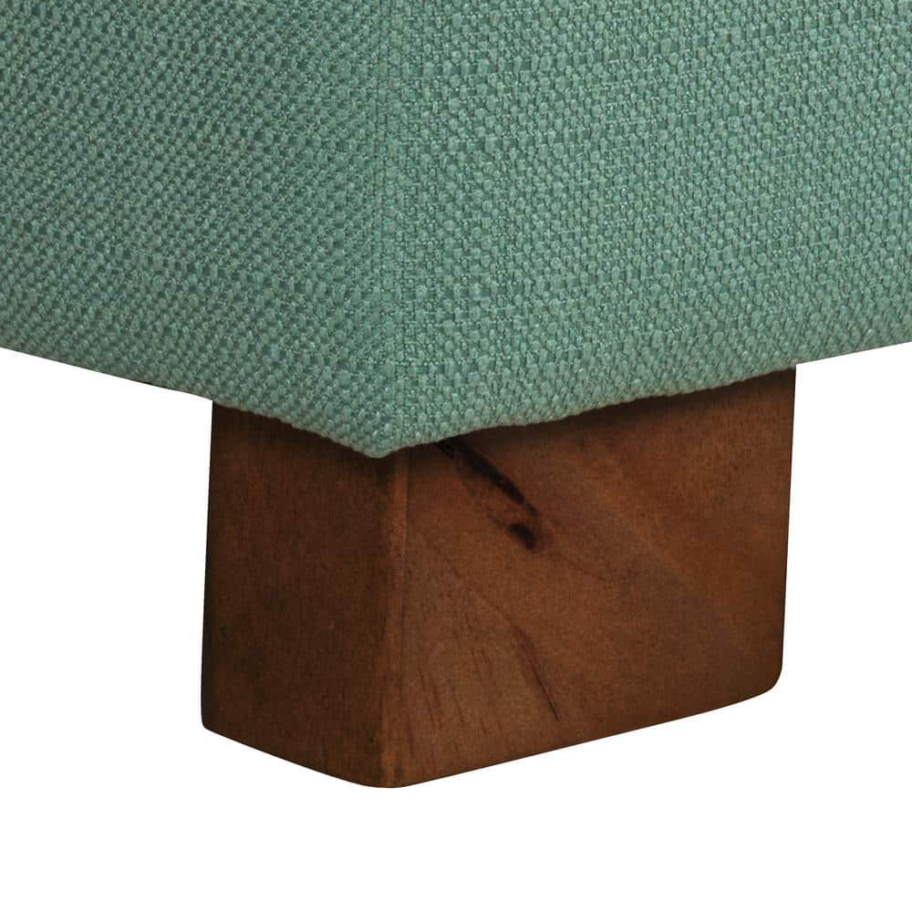 Teal Tufted Fabric Storage Bench with Wood Legs