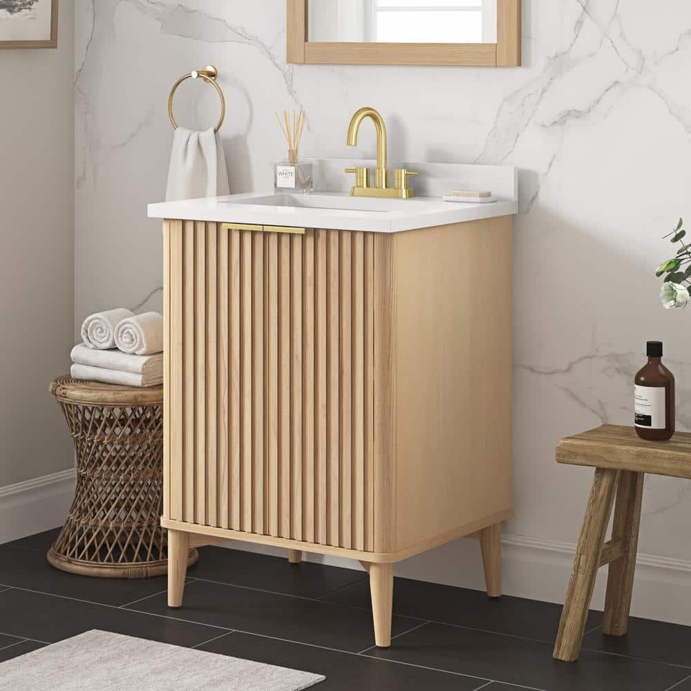 Gabi 24 in Rustic Ash Single Bathroom Vanity with White Marble Top