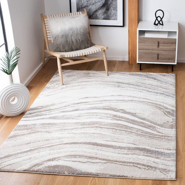 Cyrus Shag 8 ft. x 10 ft. Ivory/Gray Marble Striped Area Rug