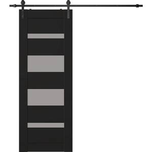 Mirella 30 in. x 96 in. 5-Lite Frosted Glass Black Matte Wood Composite Sliding Barn Door with Hardware Kit