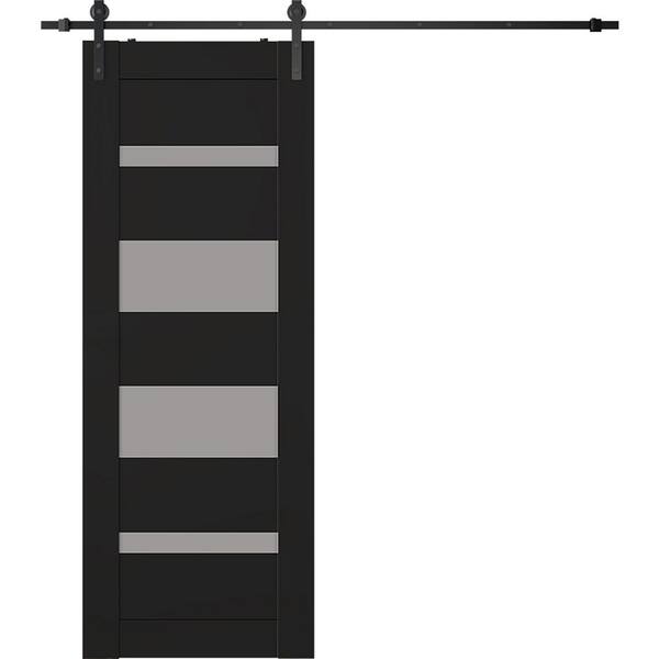Belldinni Mirella 24 in. x 84 in. 5-Lite Frosted Glass Black Matte Wood Composite Sliding Barn Door with Hardware Kit