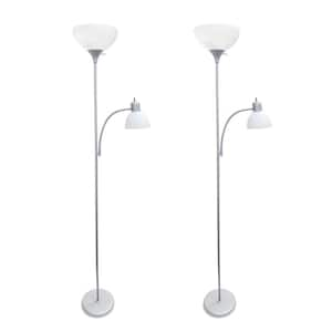 Mother Daughter 71.5 in. Silver Floor Lamp Set with Reading Light and White Shades (2-Pack) Set of 2 (Floor Lamps)