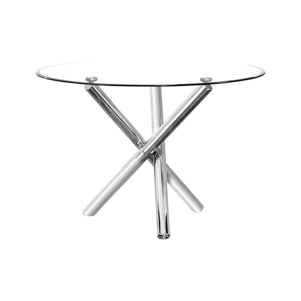 Contemporary 43" Round Glass Dining Table with Chrome Legs