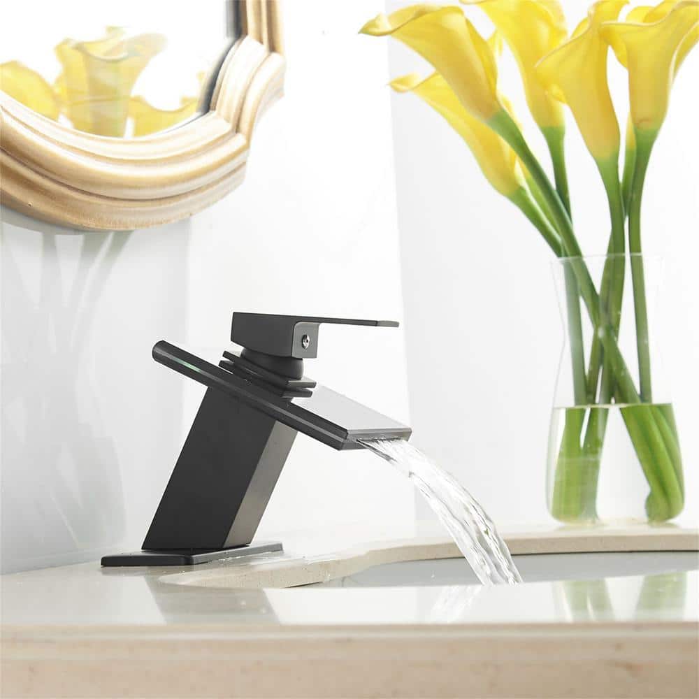Matte Black Glass Waterfall Bathroom Faucet with Single Handle