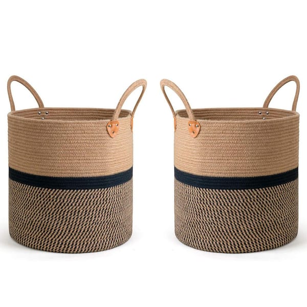 Unbranded Black 16 in. x 16 in. Jute Decorative Basket Set of 2 with Handles