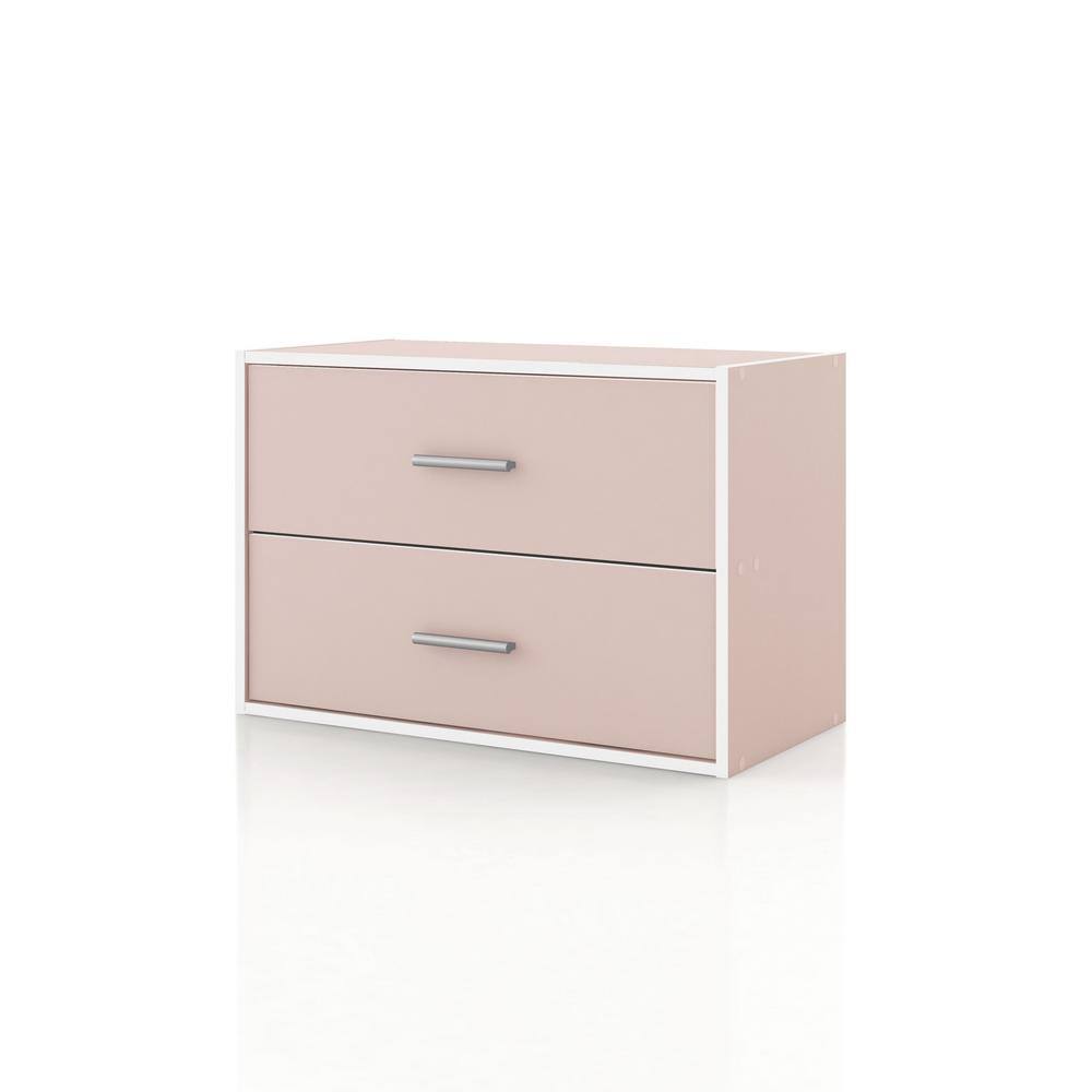 Light Pink Stackable 2-Drawer Kids Storage Cabinet