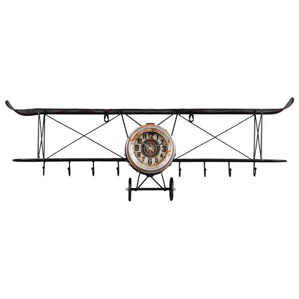 Utopia Alley Distressed Antiqued Vintage Finish Black Biplane Wall Clock