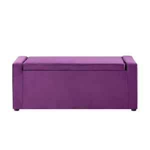 Alejandro 17.7 in. H X 18.5 in. W 14-Pair Purple Velvet Upholstered Shoe Storage Ottoman Bench