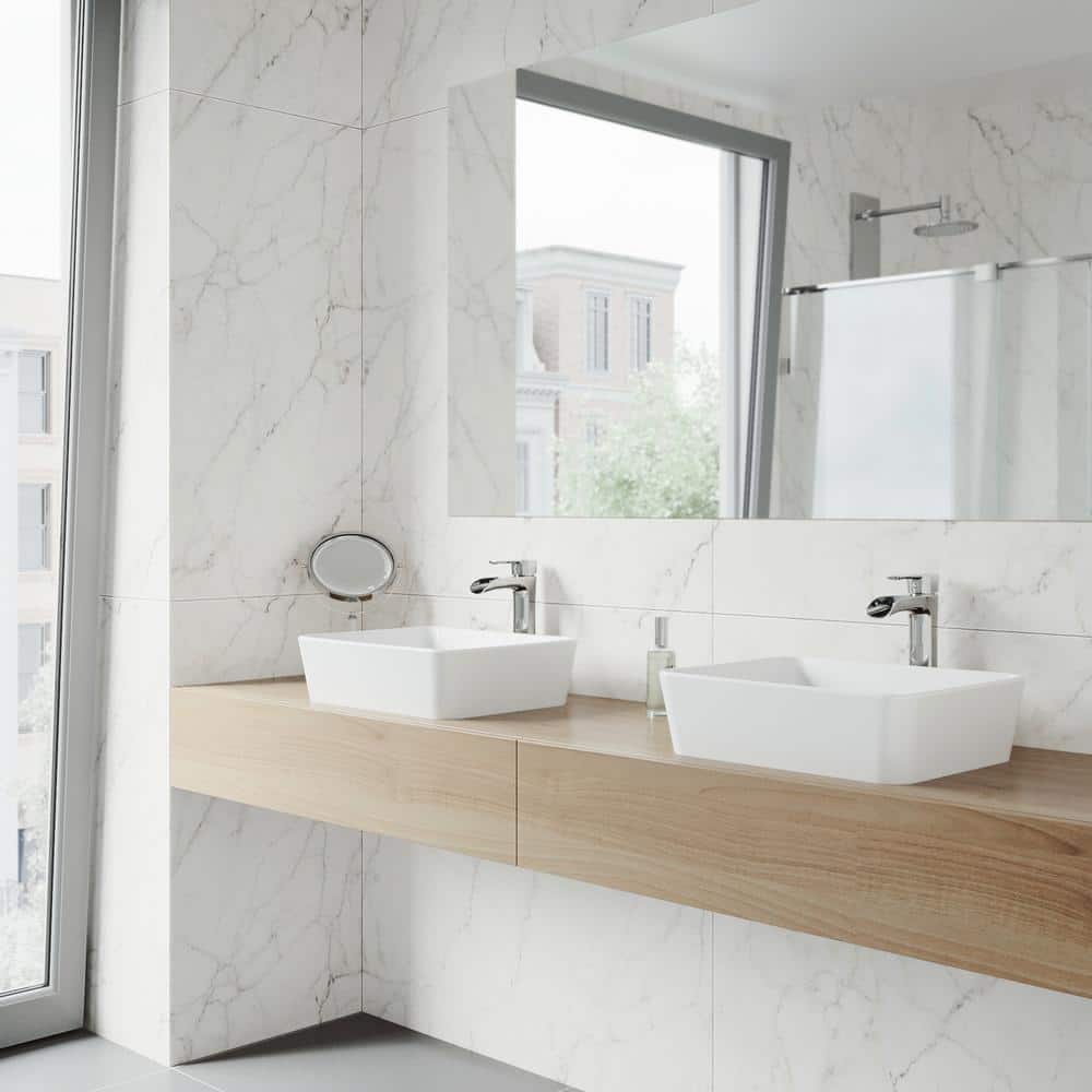 Modern White Rectangular Above-Counter Stone Vessel Sink