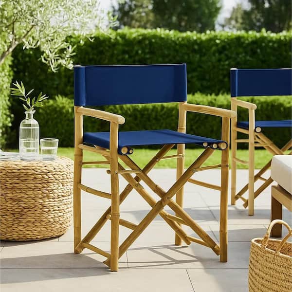 Blue Polyester Fabric Seat Directors Folding Chair (Set of 2)