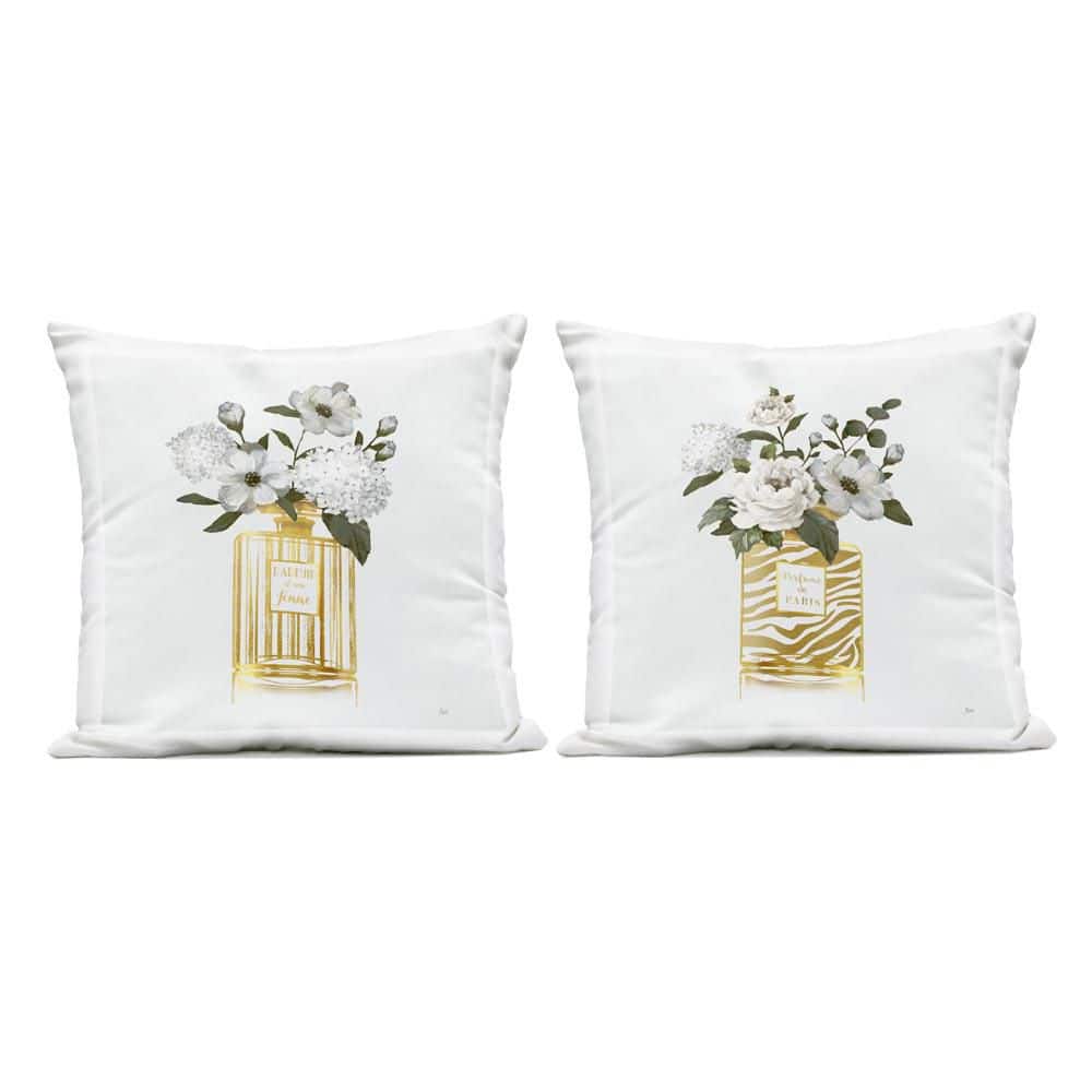 Glam Detailed Perfume Bouquets Gold Square Outdoor Throw Pillow (Set of 2) price history on PriceWatchPro