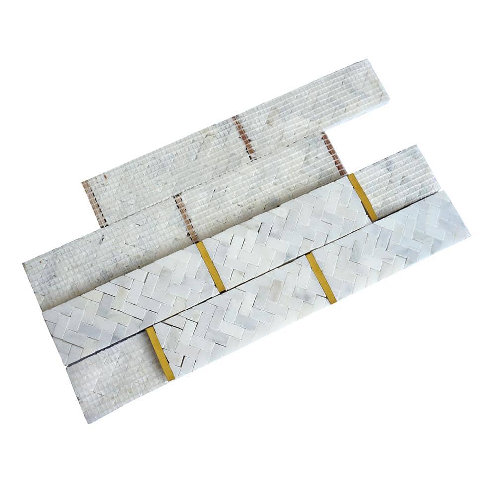 White and Gold Polished Marble Brick Joint Mosaic Tile