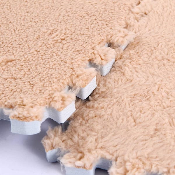 16 Pcs Foam Floor Mat Square Interlocking Carpet Tiles Play Mat Soft Climbing Area Rugs, 12 x 12 x 0.4 inch Camel