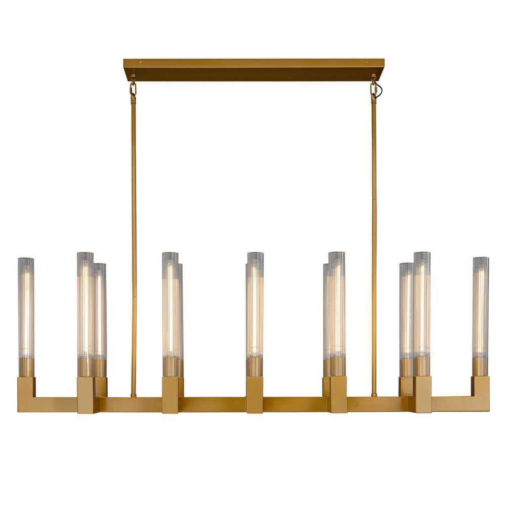12-Light Gold Candlestick Chandelier, Modern Chandelier with Glass Shade, Retangular Luxurious Ceiling Pendant Light price history on PriceWatchPro