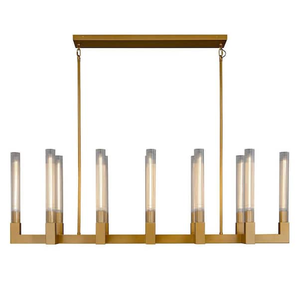 Gleam Flare 68 in. 12-Light Gold Candlestick Chandelier, Modern Chandelier with Glass Shade, Retangular Luxury Ceiling Pendant Light