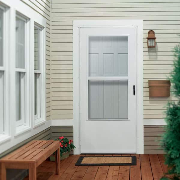 36 in. x 80 in. White Universal 3/4-Light Vinyl Storm Door with Black Hardware