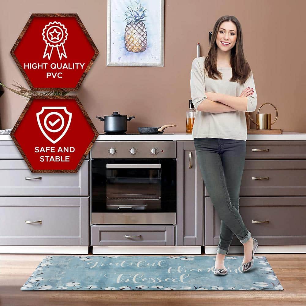 Grateful Thankful Blessed Blue PVC Anti-Fatigue Kitchen Mat