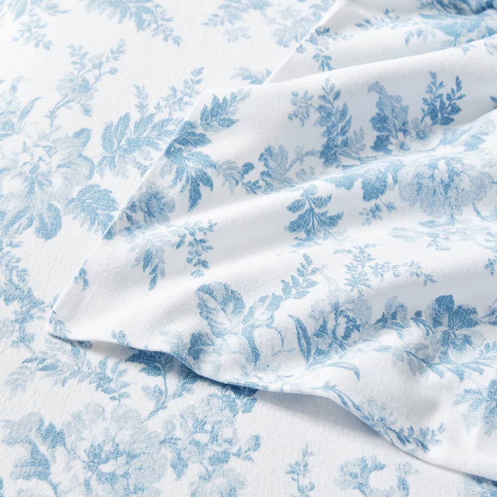 Vanessa Blue Floral Cotton Twin Flannel Sheet Set