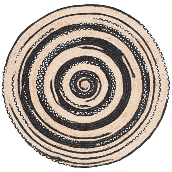 SAFAVIEH Cape Cod Black/Ivory 4 ft. x 4 ft. Round Striped Area Rug