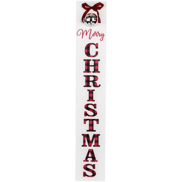 Northlight 35 in. Plaid in. Merry Christmas in. Porch Board Sign Decoration with Large Jingle Bell