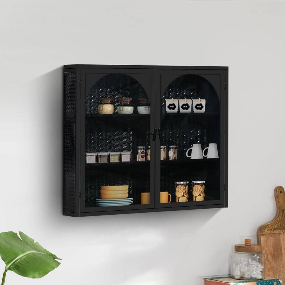 27.6 in. W x 9.1 in. D x 23.6 in. H 2 Glass Doors Bathroom Storage Wall Cab