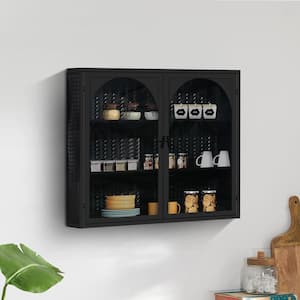 27.6 in. W x 9.1 in. D x 23.6 in. H 2 Glass Doors Bathroom Storage Wall Cabinet with 3 Shelf and Woven Pattern in Black