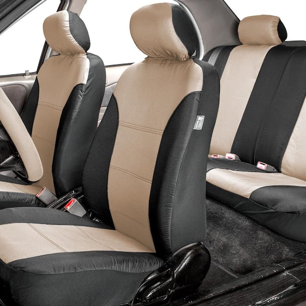 FH Group Polyester 47 in. x 23 in. x 1 in. Classic Khaki Full Set Car Seat Covers DMFB065BEIGE115