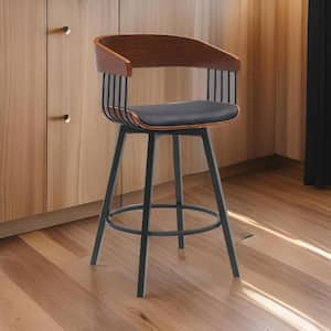 27 in. Brown and Black Low Back Metal Frame Bar Stool with Faux Leather Seat