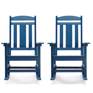 Blue Plastic Outdoor Indoor All Weather Resistant Patio Outdoor Rocking Chair (Set of 2)