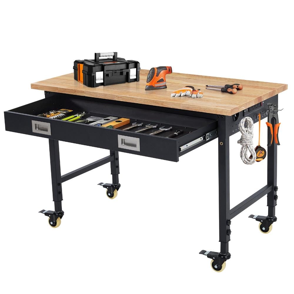 "60x22"" Workbench, 2000lbs, Rubber Wood, Steel Frame, Power, Lock Casters, Black, Garage" price history on PriceWatchPro