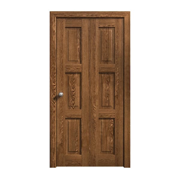84 in. x 80 in. Cognac Oak Solid Wood Bi-Fold Doors with Hardware