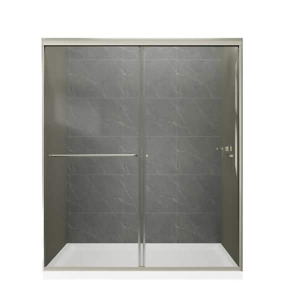 JimsMaison 60 in. W x 70 in. H Pivot Semi-Frameless Shower Door in Brushed Nickel Finish with Tempered Glass