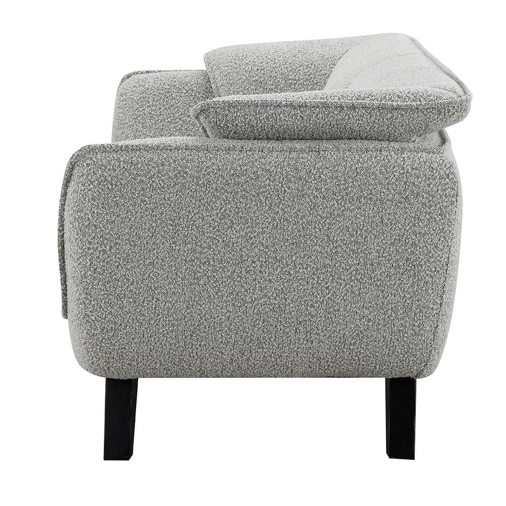 Light Gray Boucle Fabric and Wood Loveseat with Flared Arms