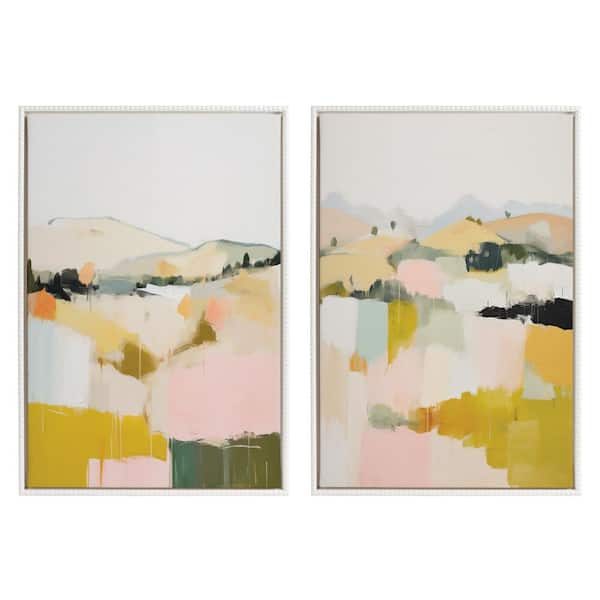 Kate and Laurel Sylvie Modern Abstract Vista Framed Canvas Wall Art Set 2-Piece White 23.00 in. x 33.00 in.