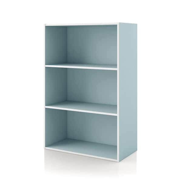 Furniture of America Quincy 35.27 in. Tall Stackable Light Blue Engineered Wood 3-Shelf Modern Modular Bookcase