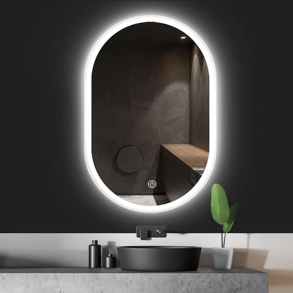 FORCLOVER 18 in. W x 26 in. H Oval Frameless LED Light Wall Mount Bathroom Vanity Mirror