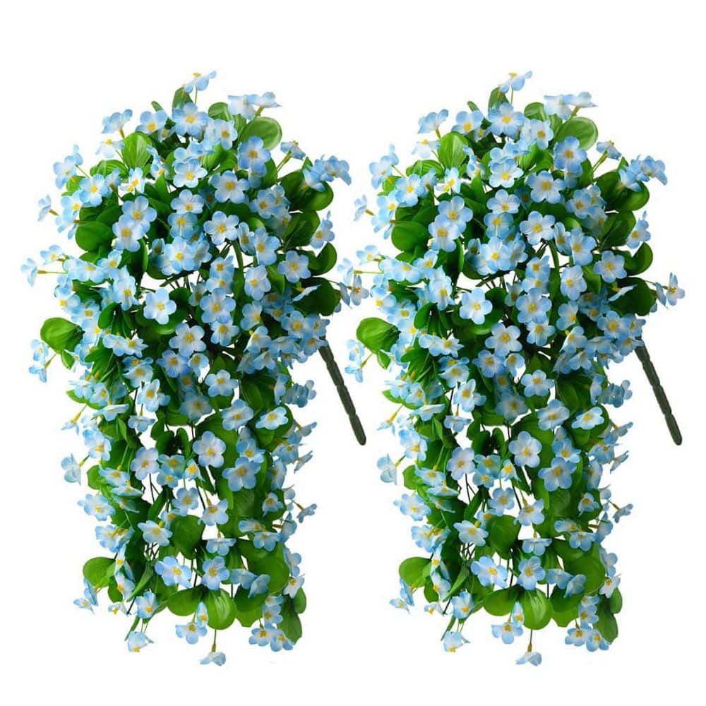 Blue Artificial Fake Hanging Flowers Plants, 2-Pack L09JGD9SGV