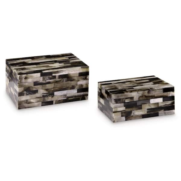Signature DESIGN BY ASHLEY Ellford Black/Beige 9 in. x 5 in. Resin Decorative Box (Set of 2)
