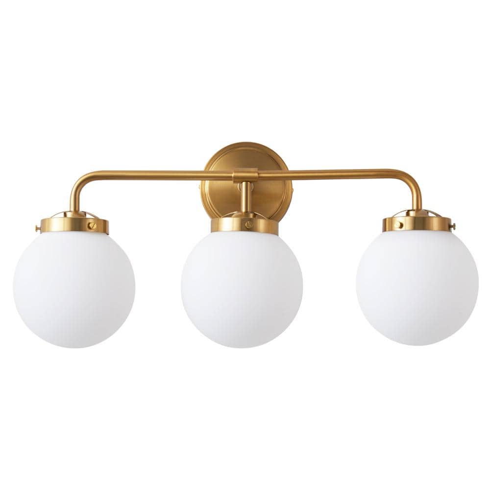 Deyidn 22.5 in. 3-Light Gold Bathroom Vanity Light with Opal Glass ...