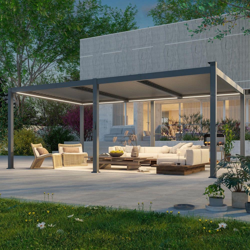 SANLUCE 12 ft. x 20 ft. Gray Aluminum Pergola with Adjustable